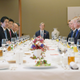 US President Donald J. Trump (3-R) and Japan's Prime Minister Shinzo Abe (3-L) attend a meeting at Akasaka Palace in Tokyo, Japan, 06 November 2017. President Trump's visit to Japan is the first stop of his 12-day tour of Asia. After Japan, Trump will visit South Korea, China, Vietnam and the Philippines.